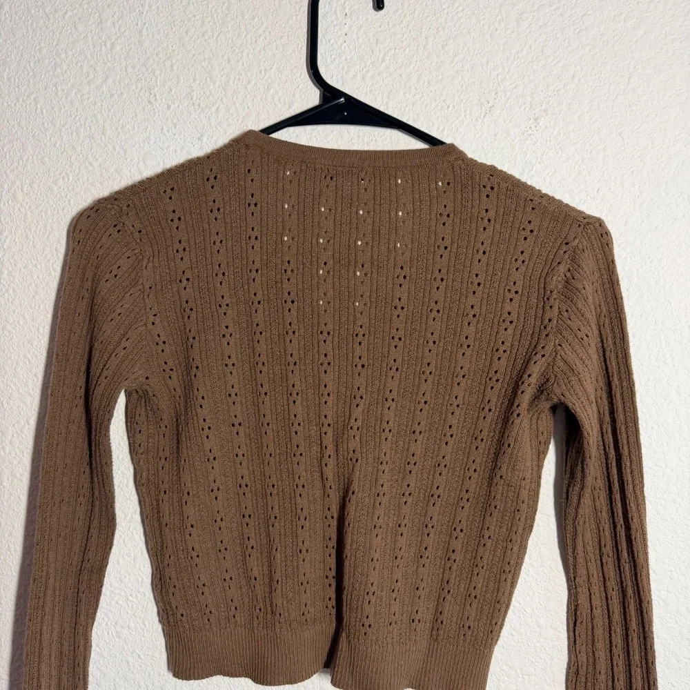 John Galt Cardigan Sweater Womens Brown Tight Knit V Neck Ribbed Warm Winter - Picture 4 of 9